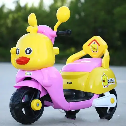 新款小黄鸭儿童电动摩托车男女宝宝三轮车大号电瓶车充电动玩具车 蓝