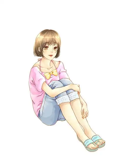 穿粉色衣服蓝色裤子的女孩图片