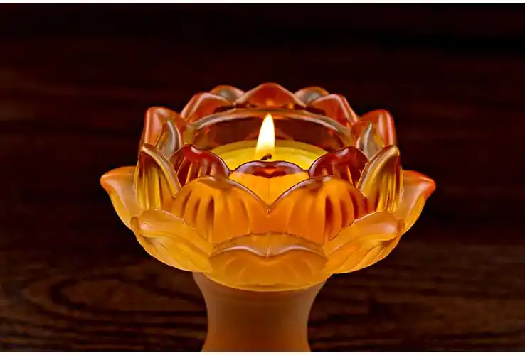 佛具琉璃莲花酥油灯座供佛蜡烛台佛教用品长明灯供灯