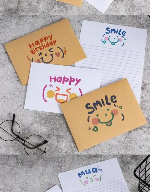 【精选】ins日韩简约浪漫可爱卡通表情信封信纸套装情书牛皮白纸信笺