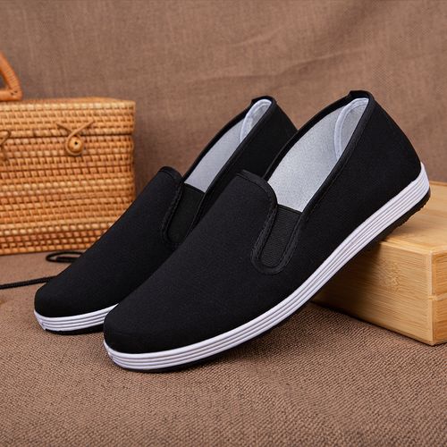 老北京布鞋男士春夏季新款手工千层底工作一脚蹬休闲帆布黑布底男