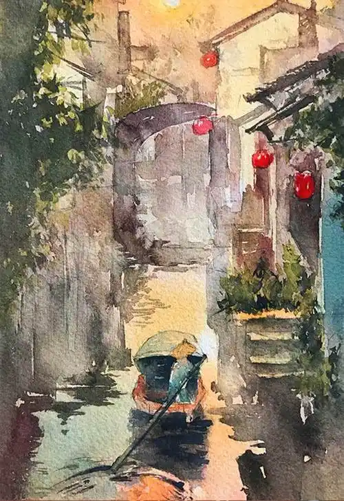 徽派建筑水彩画徽派建筑水彩画简单