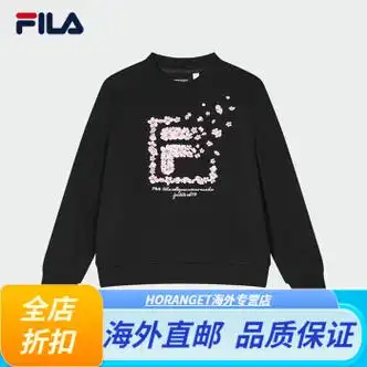 斐乐fila女子套头卫衣春新款运动长袖樱花图案针织上衣正黑色bk16080