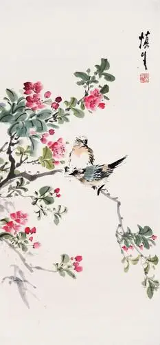 0418 白头杏花 立轴 设色纸本