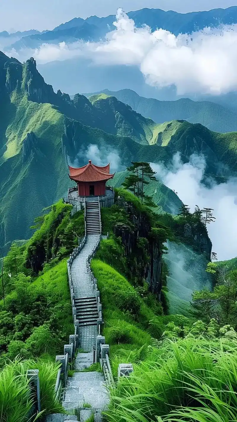 从武功山游客中心出发,乘坐中庵索道上山,游览紫极宫,福星谷,许愿桥等