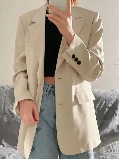 ootd西装控温柔米色系简单穿搭分享