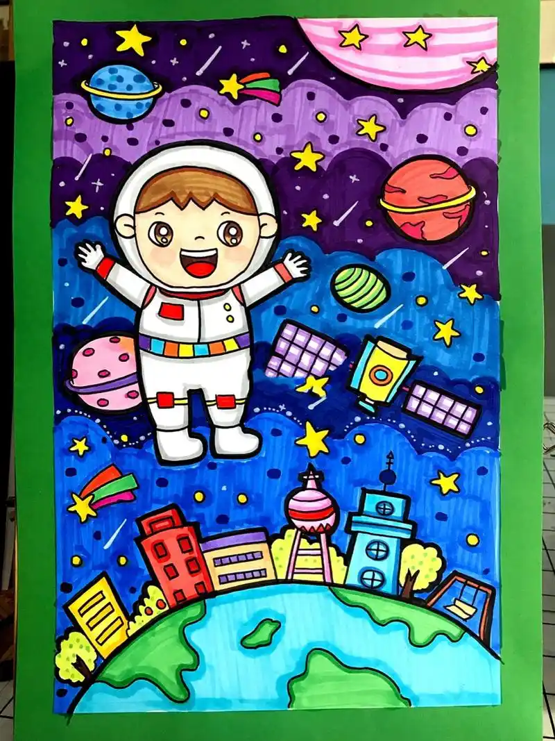 太空主题儿童画/幼儿园简笔画宇航员(线稿)