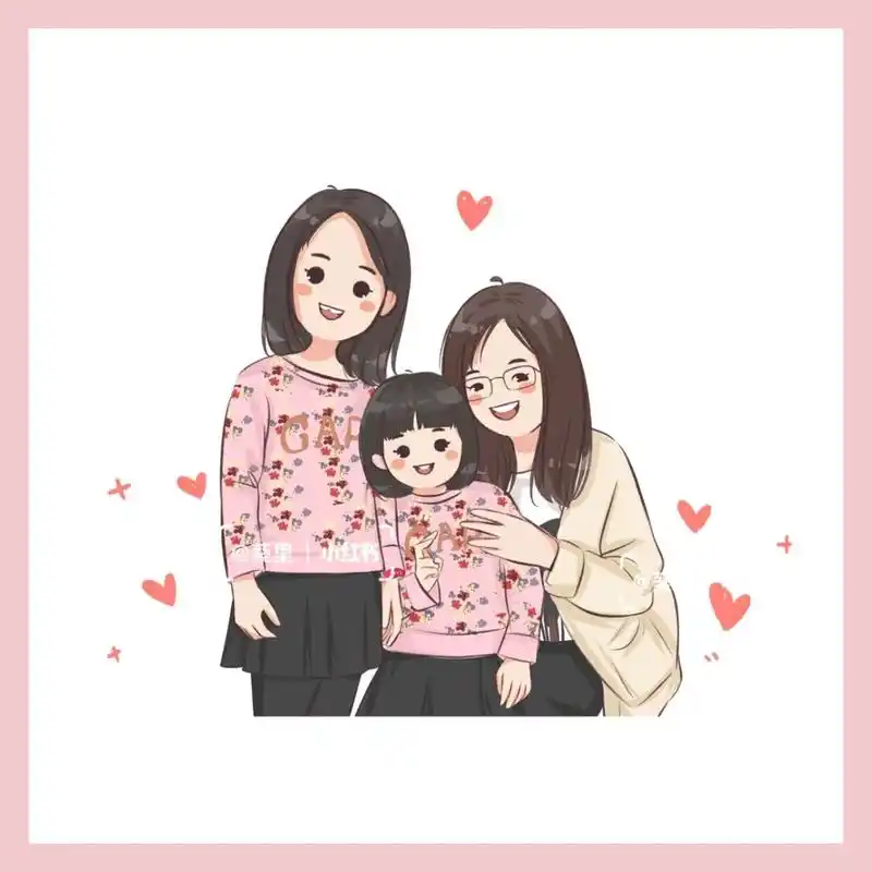 每一张都是爱 你发照片我来画 手绘头像 手绘全家福头像合集  幸福的