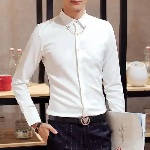 lake帅气男士商务加绒衬衣正装男潮流长袖白色寸衫韩版修身加厚白衬衫