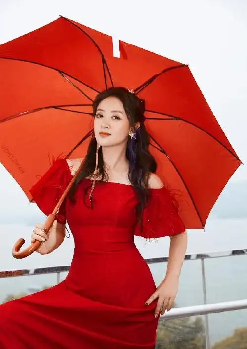 小李琳穿红色礼裙挺甜美,腰身看着有点紧绷,勒出褶但仍不显年龄