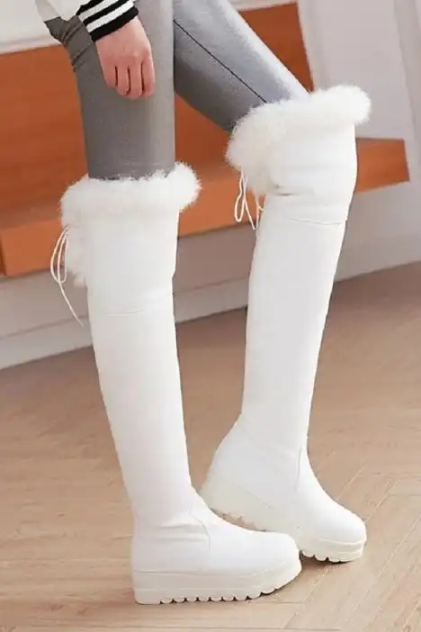 性感瘦腿弹力白色过膝长靴子秋冬季女鞋内增高保暖高筒毛毛雪地靴