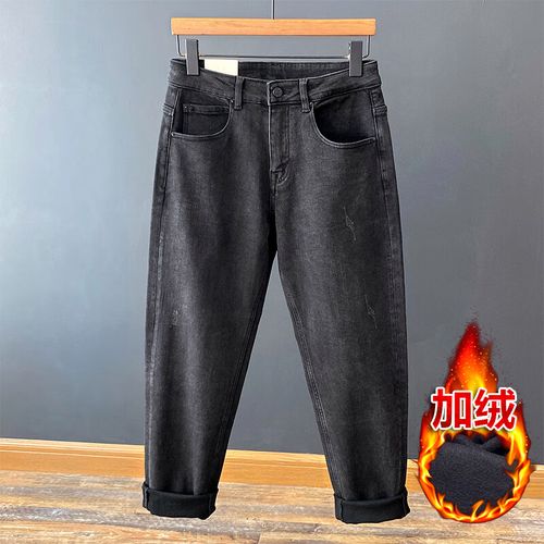 越岳 男式宽松萝卜裤高质重磅牛仔裤男罗卜中年休闲男士秋冬季加 黑色