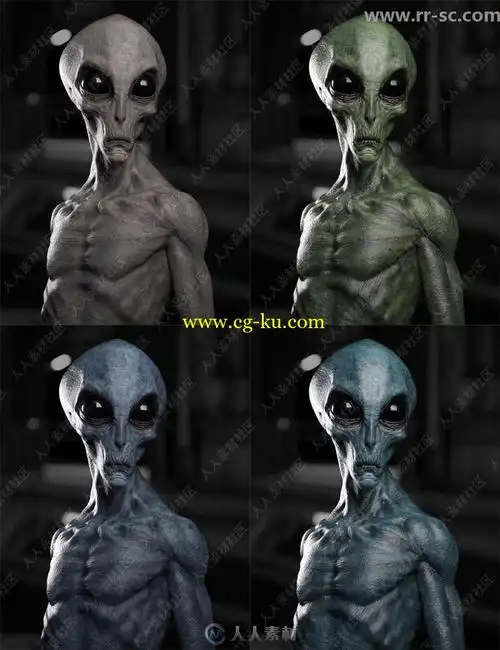 >> 灰色皮肤黑色大眼外星人3d模型