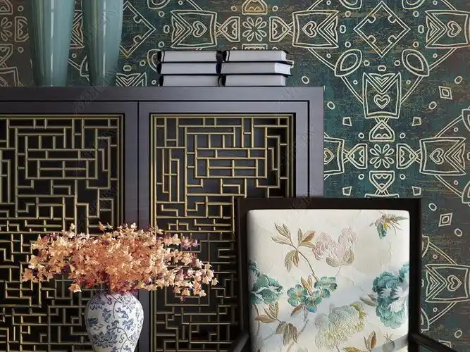 新中式复古花纹渐变客厅卧室壁纸图案墙纸电视背景墙墙布