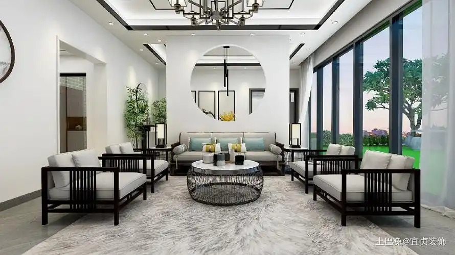 250㎡简洁利落新中式四居及以上中式现代家装装修案例效果图