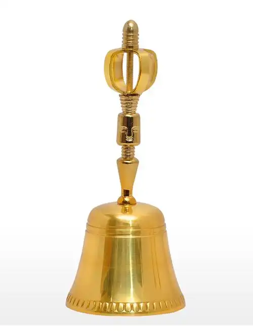 尼泊尔手摇铃摇铃风水铜铃铛铜钟铜法器寺庙佛堂佛教用品金色四方头手