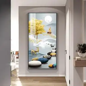 福禄相伴玄关装饰画现代简约入户走廊竖版挂画客厅过道楼梯间壁画