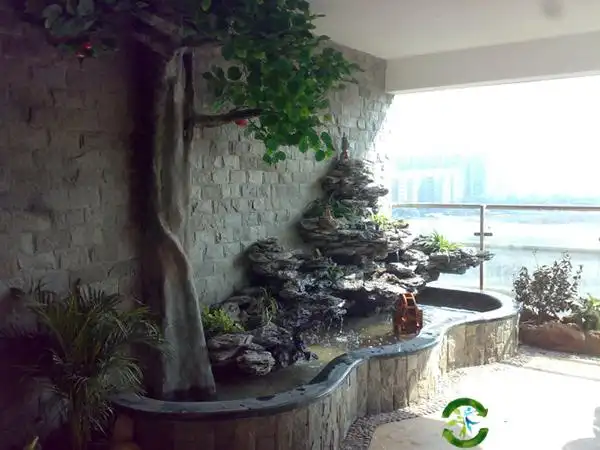 室内假山假树水池图片_绿人园林景观