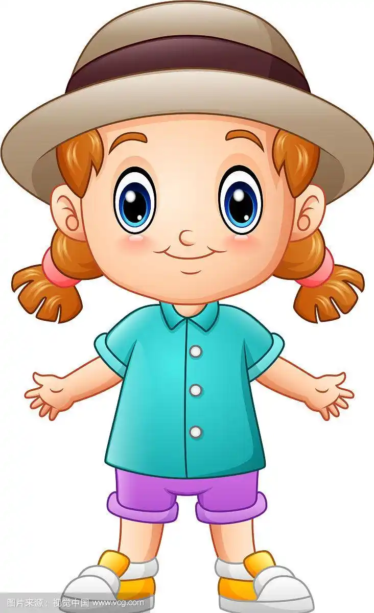 可爱的卡通小女孩戴着帽子