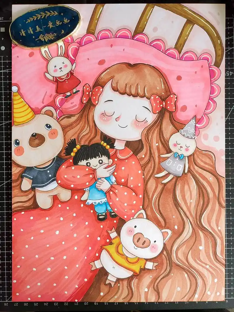 画了好多娃娃～临摹插画#马克笔手绘 #画画 #儿童画 #治愈 - 抖音