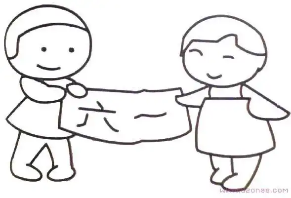 小男孩庆祝六一儿童节简笔画素描-www.qqscb.com