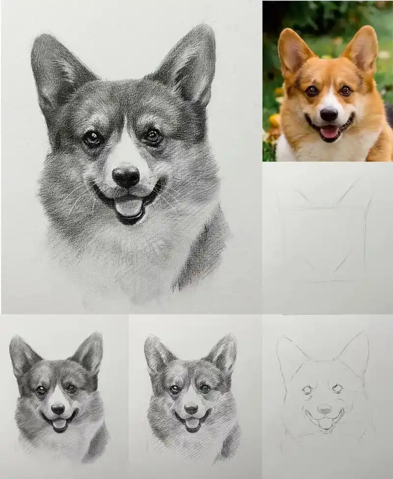 超细致素描狗狗步骤详解来喽～ #艺术在抖音 #可爱小动物绘画 - 抖音