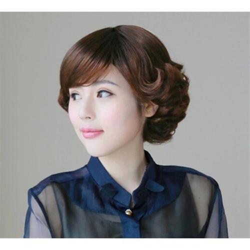 时尚假发女中年妈妈假头发短卷发外翻上翘发型黑色棕色蛋卷头复古
