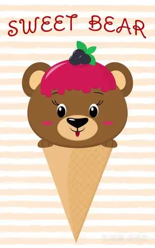 可爱的棕色熊在冰淇淋的形象卡通风格