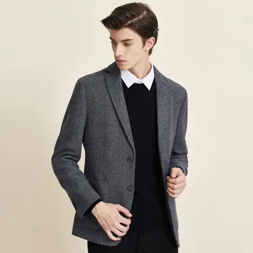 七匹狼西服男士秋季商务休闲平驳领羊毛混纺便西西装男装外套