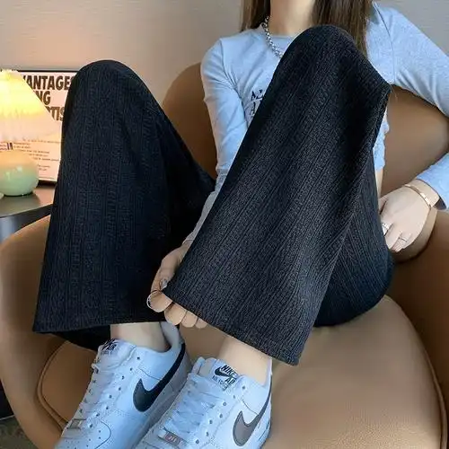 雪尼尔阔腿裤麦穗条复合牛奶丝垂感休闲针织裤k2146p42