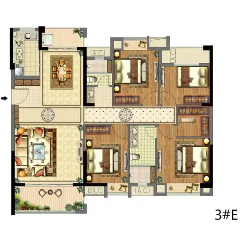 永隆华庭户型图建筑面积约126㎡-135㎡ 四房两厅两卫-海西地产网