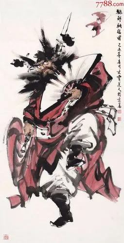 河北美协画家刘文顺国画写意朱砂钟馗驱邪纳福图