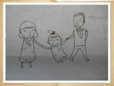 一家三口简笔画手牵手背影