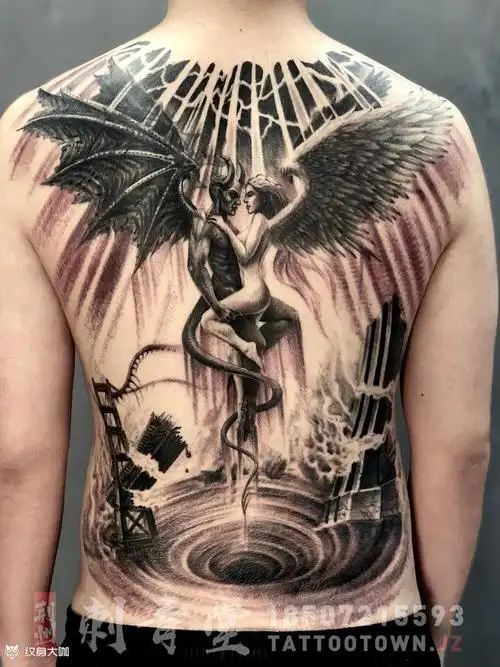 🈵️背 · 恶魔天使 ·遮盖_纹身图案手稿图片_宋光磊的纹身作品