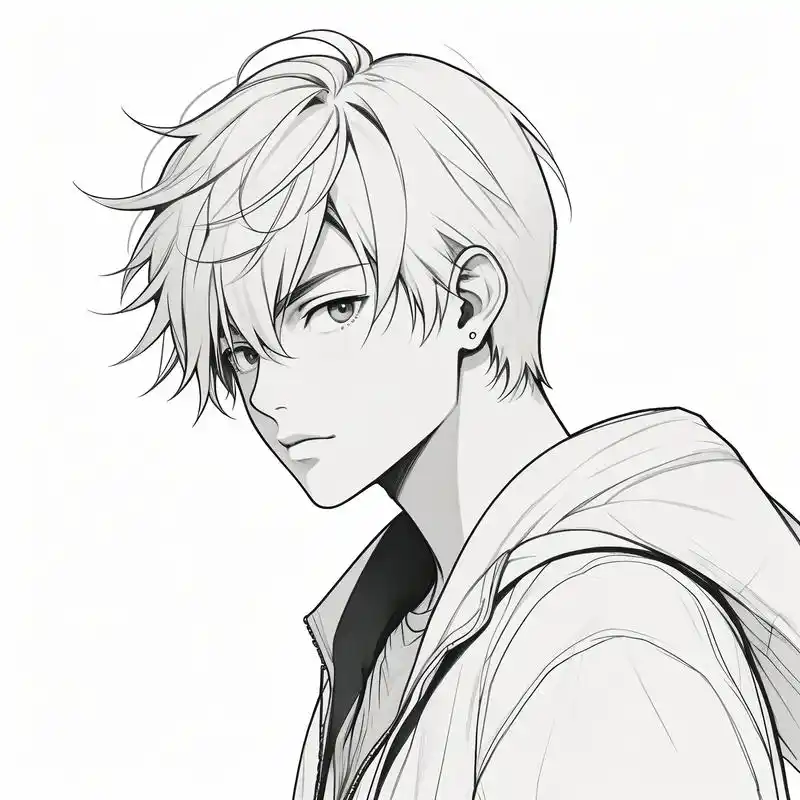 黑白素描动漫男生头像96