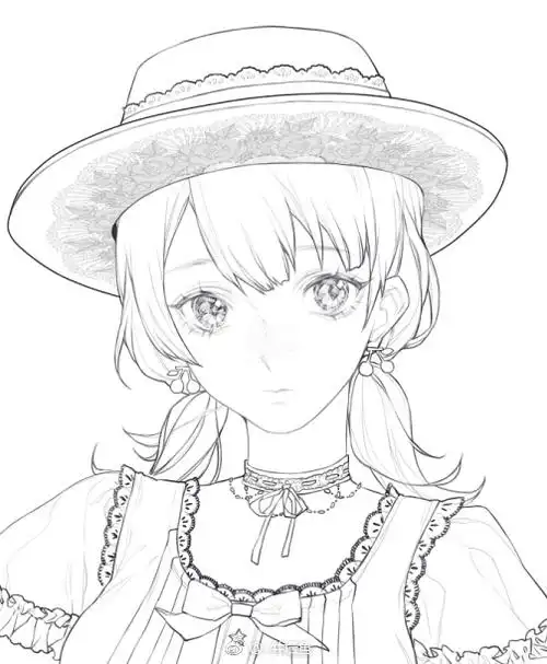 线稿铅笔稿手绘二次元动漫美少女漫画小清新彩铅橡皮章胶带画黑白绘画