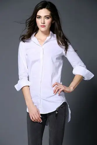 白色衬衫女长袖201春装新款女装韩版ol修身中长款休闲打底衬衣棉