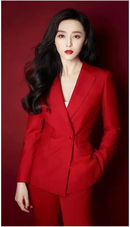 范冰冰明星同款大红色西装年会晚会小香装正装职业西装套装女外套