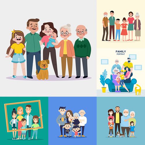 全家福 一家老少家庭和睦温馨合照人物场景 ai格式矢量设计素材