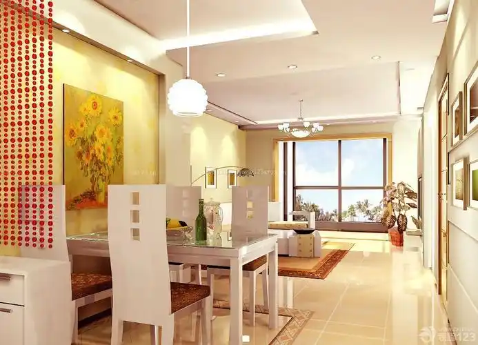 简约别墅设计客厅连餐厅吊顶效果图