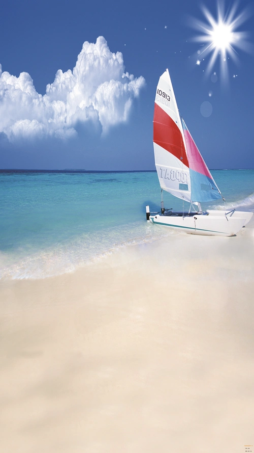 海滨风景帆船h5背景素材 - 当图网