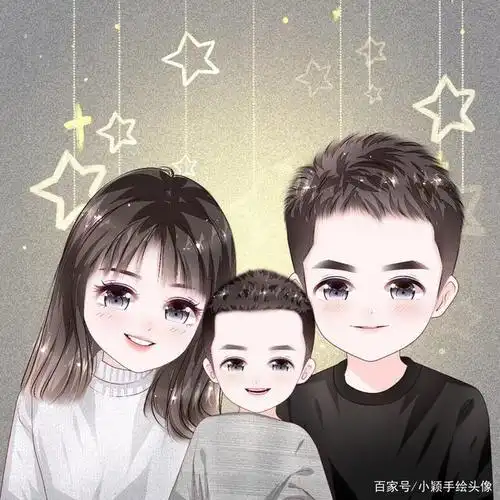 可爱一家三口,精致全家福