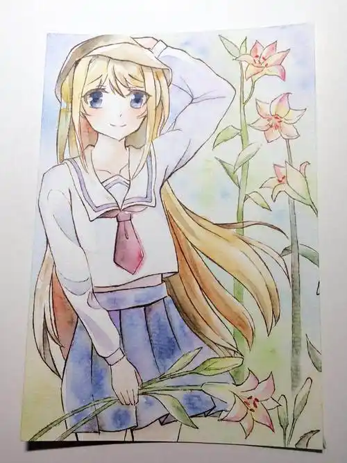 少女手绘动漫少女步骤图水彩画动漫女孩图片素材,唯美的水彩人物图集