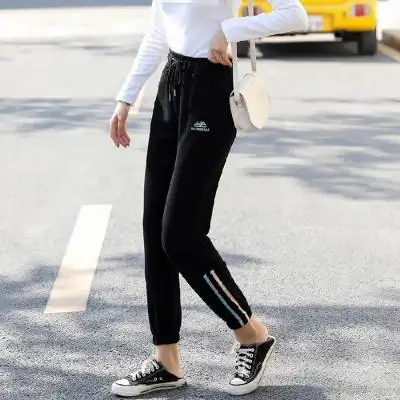 加绒运动裤女宽松束脚秋冬季裤子女2019新款针织卫裤外穿休闲女裤