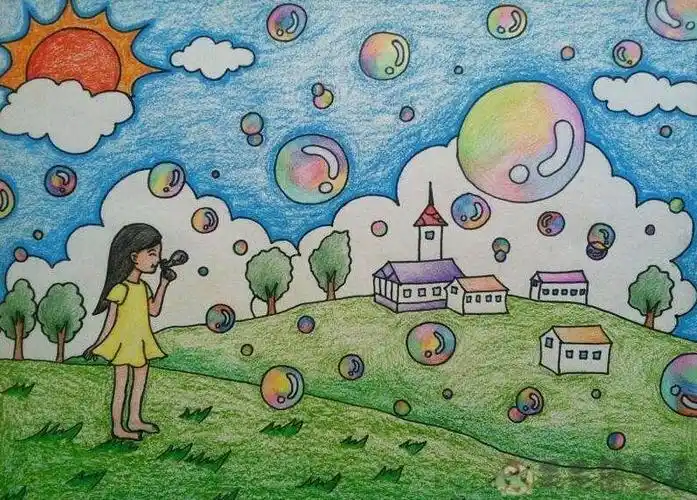 春天景色儿童画一等奖作品 - 毛毛简笔画