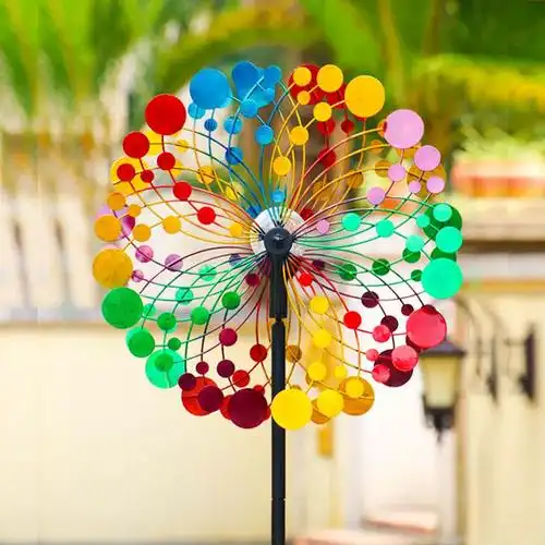花园庭院铁艺旋转双面彩色风车户外阳台院子造景装饰摆件落地模型