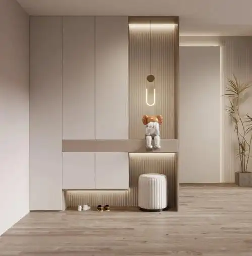 查看更多全屋定制案例请移步主页——极简现代主义进门鞋柜设计效果图