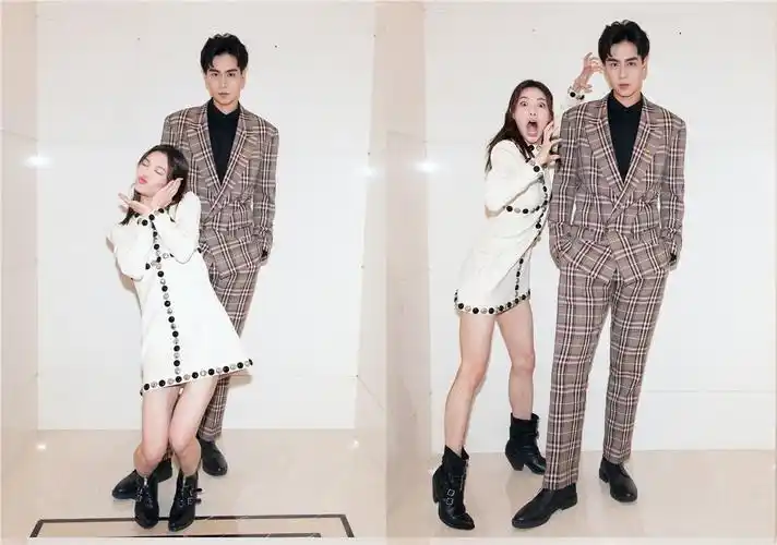 胡一天钟楚曦cp感好足完美身高差甜蜜连拍白裙西装配一脸