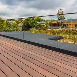 美标/澳标/ce户外夹板无框玻璃护栏  黑色喷涂铝合金底槽玻璃栏杆