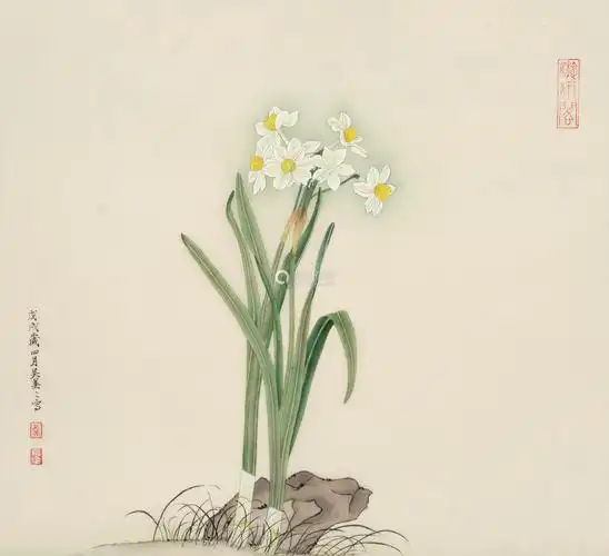 吴美美b19582018年作水仙花镜框设色绢本